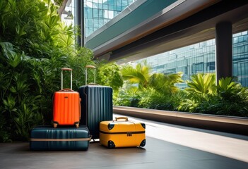 effortless baggage arrangement sleek platform showcasing organized luggage modern setting, travel, storage, organization, design, functionality, style