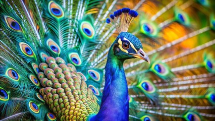 Obraz premium Vibrant and elegant peacock displaying its colorful plumage in a wildlife setting