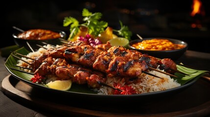 Sate Ayam Chicken Satay with Peanut Sauce. Best For Banner, Flyer, and Poster