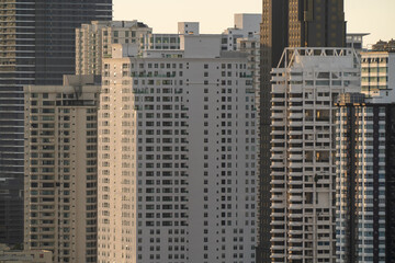 PENANG, MALAYSIA - MAY 17, 2023: Aerial view of Georgetown cityscape featuring tall buildings.