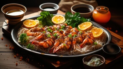 Fototapeta premium Soba Noodles with Tempura Shrimp. Best For Banner, Flyer, and Poster