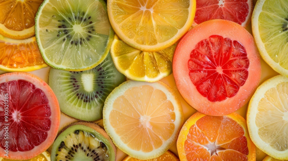 Poster variety of sliced fruit arranged in a pattern