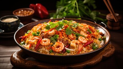 Fototapeta premium Yangzhou Fried Rice with Shrimp and Vegetables. Best For Banner, Flyer, and Poster
