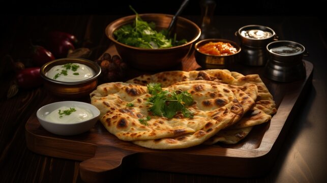 Aloo Paratha with Yogurt, Indian style. Best For Banner, Flyer, and Poster