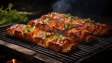 Grilled Teriyaki Salmon with Sesame Seeds. Best For Banner, Flyer, and Poster