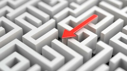 Red arrow pointing the way through a white maze.