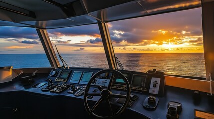 Sunset view from the ship's bridge