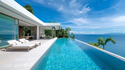 Fototapeta premium A large pool with a beautiful view of the ocean