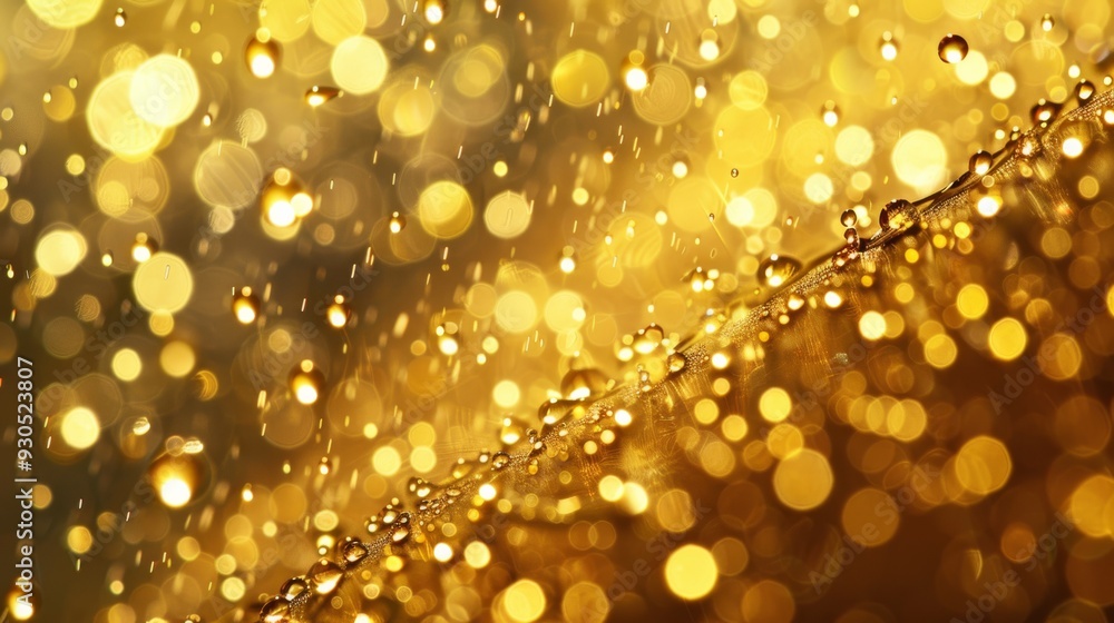 Poster Shiny golden rain droplets creating a shimmering effect