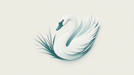 Fototapeta premium Tranquil 3D Teal and White Swan's Head Illustration with Reeds in Cartoon Style on Solid Grey Background