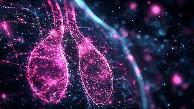 A scientific illustration of how mammograms detect breast cancer, with the pink ribbon integrated into the visual 