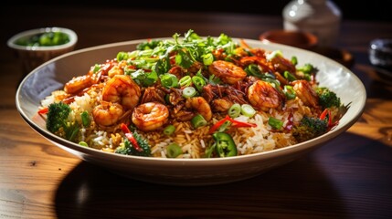 Yangzhou Fried Rice with Shrimp and Vegetables. Best For Banner, Flyer, and Poster
