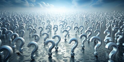 Obraz premium Abstract rendered image of question marks floating in a sea of uncertainty