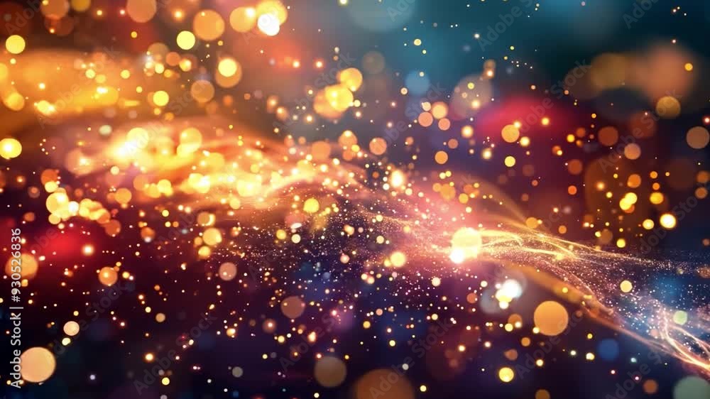 Aufkleber a digital image depicting a wave of glowing light against a dark background. tiny, bright bokeh part
