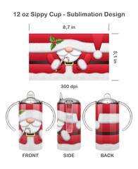 Funny Christmas Santa Claus. Seamless sublimation template for 12 oz Kids Sippy Cup. Seamless from edge to edge. Full cup wrap.