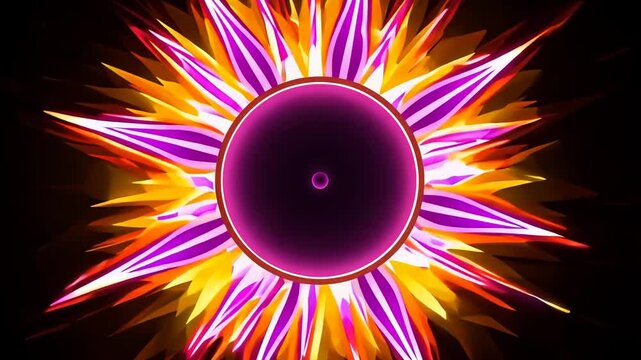 Colorful motion design animation of a purple sun with dynamic graphics