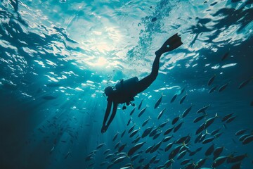 Diving with fish in the ocean