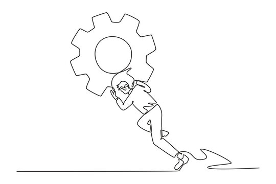 man carrying gear, continuous line drawing clip art preview