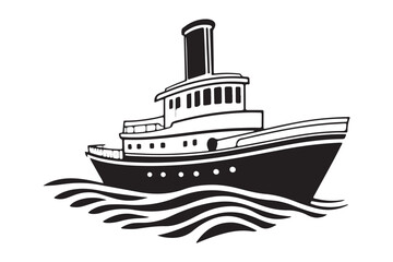 Obraz premium Boat Silhouette, Ship Silhouette, Vector Silhouette, Nautical Vector, Marine Design, Ocean Silhouette, SailingVector, ShipOutline, BoatVectorArt, SilhouetteGraphics, SeaVesselVector,