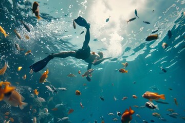 Diving with fish in the ocean