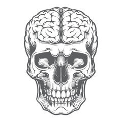 Vintage Monochrome Skull with Exposed Human Brain