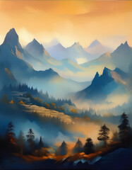 Obraz premium Mountains in the fog
