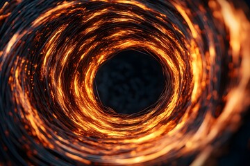 A glowing orange circle with a blue background. The circle is surrounded by a lot of orange lines