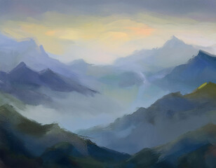 Obraz premium Mountains in the fog
