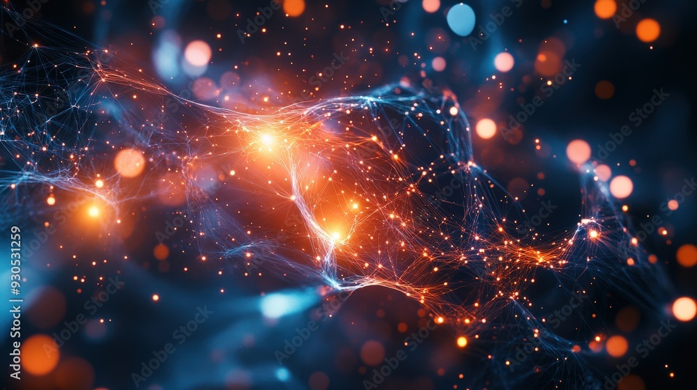 Aufkleber this artwork visualizes quantum entanglement, showcasing a web of interconnected particles glowing i
