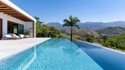 Fototapeta premium A large pool with a beautiful view of the mountains and the water