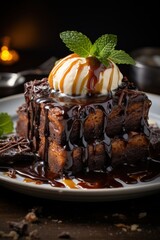 double chocolate bread pudding; dessert photography; best for banners, flyers, and posters