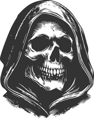 Vintage monochrome skull isolated on transparent background