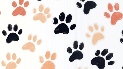 cute paw prints of dogs or cats as a pattern, graphic