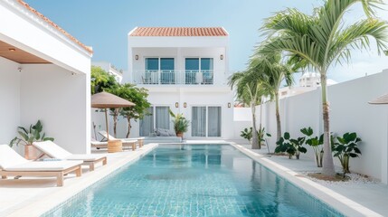 Fototapeta premium A large house with a pool and a fireplace