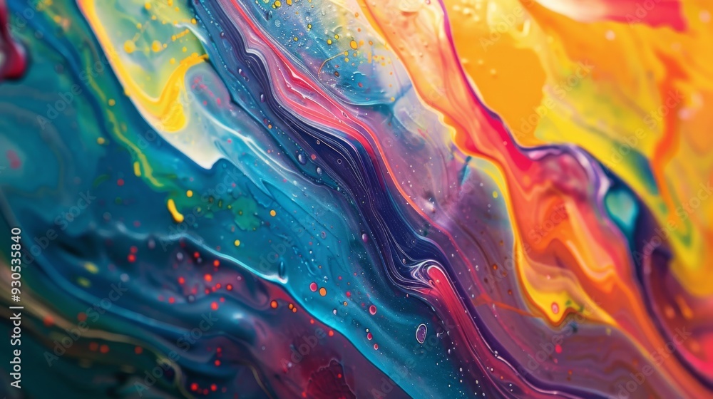 Poster dynamic mix of colors in an abstract iridescent paint texture