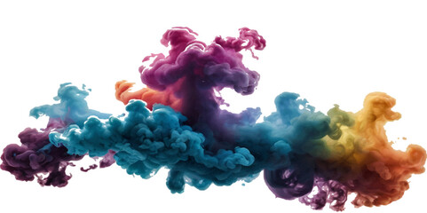 Beautiful smoke plume isolated on transparent background. bright colorful paint color powder festival background.