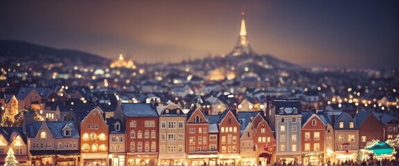 Festive city scene with bokeh and blur effect as background 