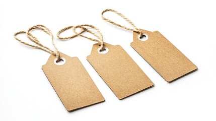 set 4 blank cardboard tag mockups with strings on a white background