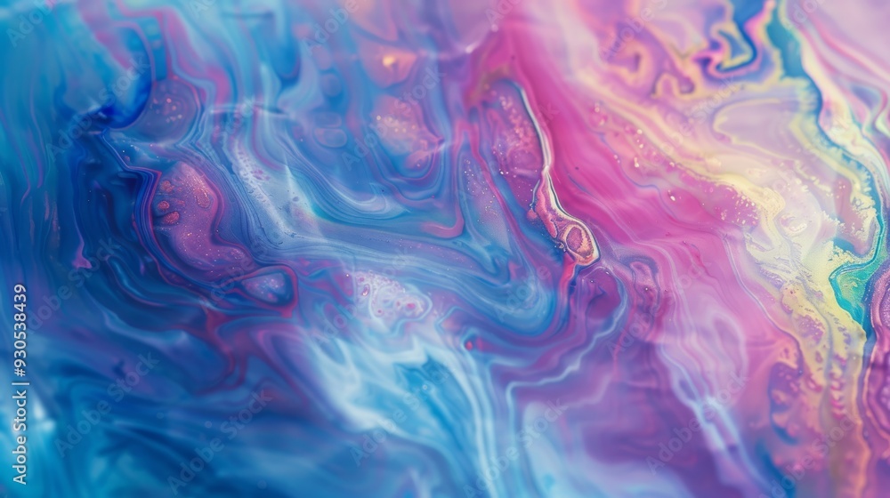Poster Fluid motion of iridescent paints creating an abstract texture