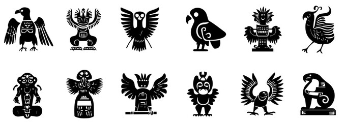  Silhouette of ancient egyptian mythical symbolm set.  Vector illustration of ancient egyptian. 