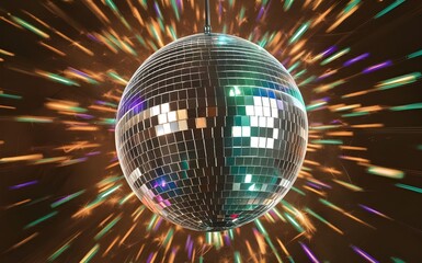 Obraz premium Colorful Disco Ball Reflecting Lights in Dark Party Atmosphere