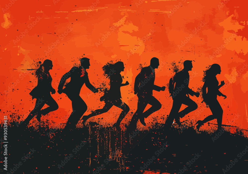 Aufkleber dynamic office team running towards success business collaboration concept minimalistic vector illus