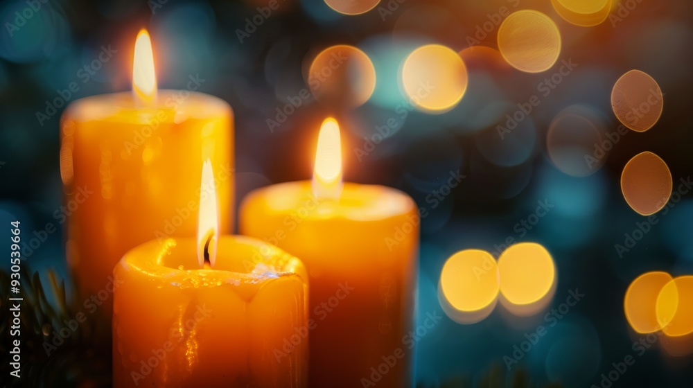 Poster glowing candles with an aura of mysterious light