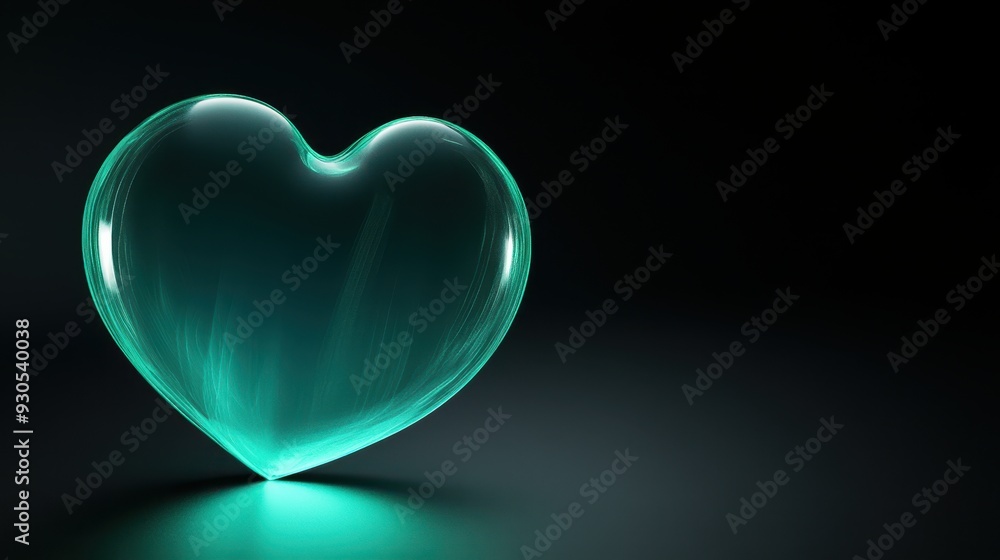 Poster a translucent heart shape glowing softly in a dark background.