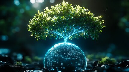 A Tree Growing from a Digital Globe