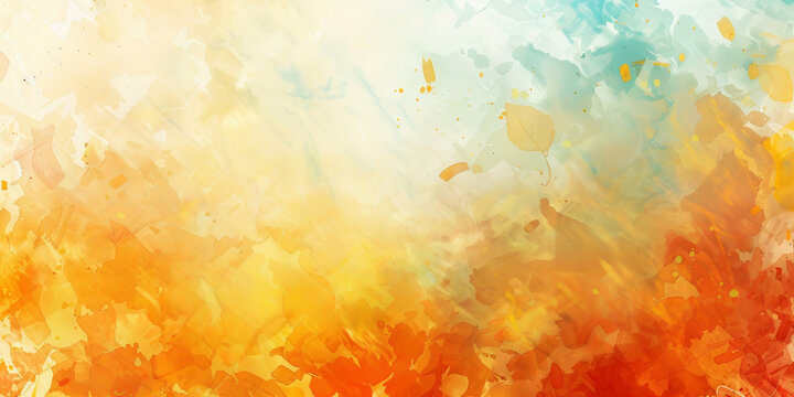 Abstract background with an autumn theme featuring warm orange and yellow tones blending into soft blues. Concept of seasonal change, nature, and fall colors