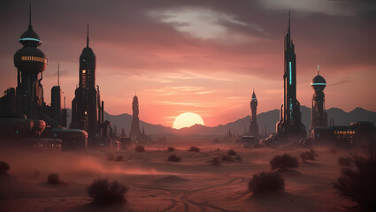 Naklejka premium Cyberpunk Wasteland with Generative AI