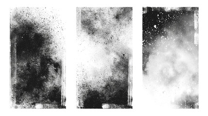 Grunge overlay textures with dust grain isolated on white background, Old blank white grunge ripped torn posters crumpled paper.