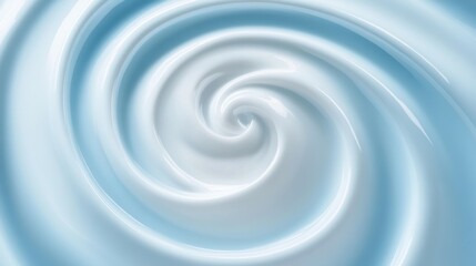 Smooth spiral of milk or white liquid swirling gracefully against a vivid blue background, creating dynamic fluidity and motion in a clean, minimalist scene.