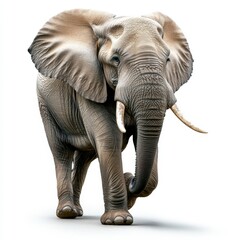 Fototapeta premium A majestic elephant gracefully walking, showcasing its strength and beauty in a serene environment with soft lighting.